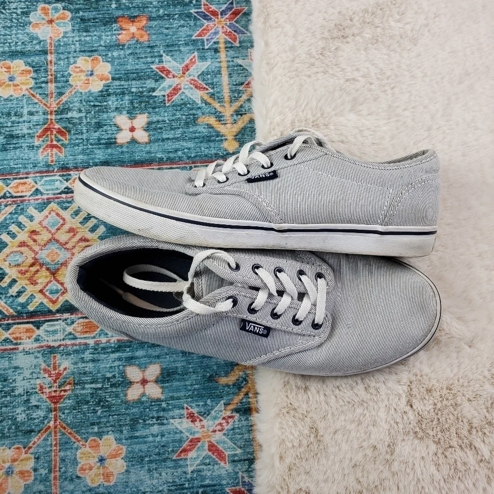 VANS Micro Stripe Canvas Sneakers WOMEN'S US 6.5 Navy blue White Lace up Skater - Picture 3 of 6